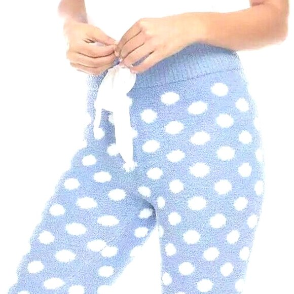 Honeydew Leggings XL Blue White Polka Dot Fuzzy Knit Sleep Lounge Pants Women's - Picture 2 of 14